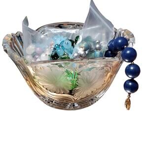 Vtg Floral Etched Crystal Open Candy Dish Bowl 3.5 in